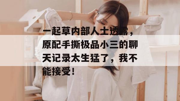一起草内部人士透露，原配手撕极品小三的聊天记录太生猛了，我不能接受！